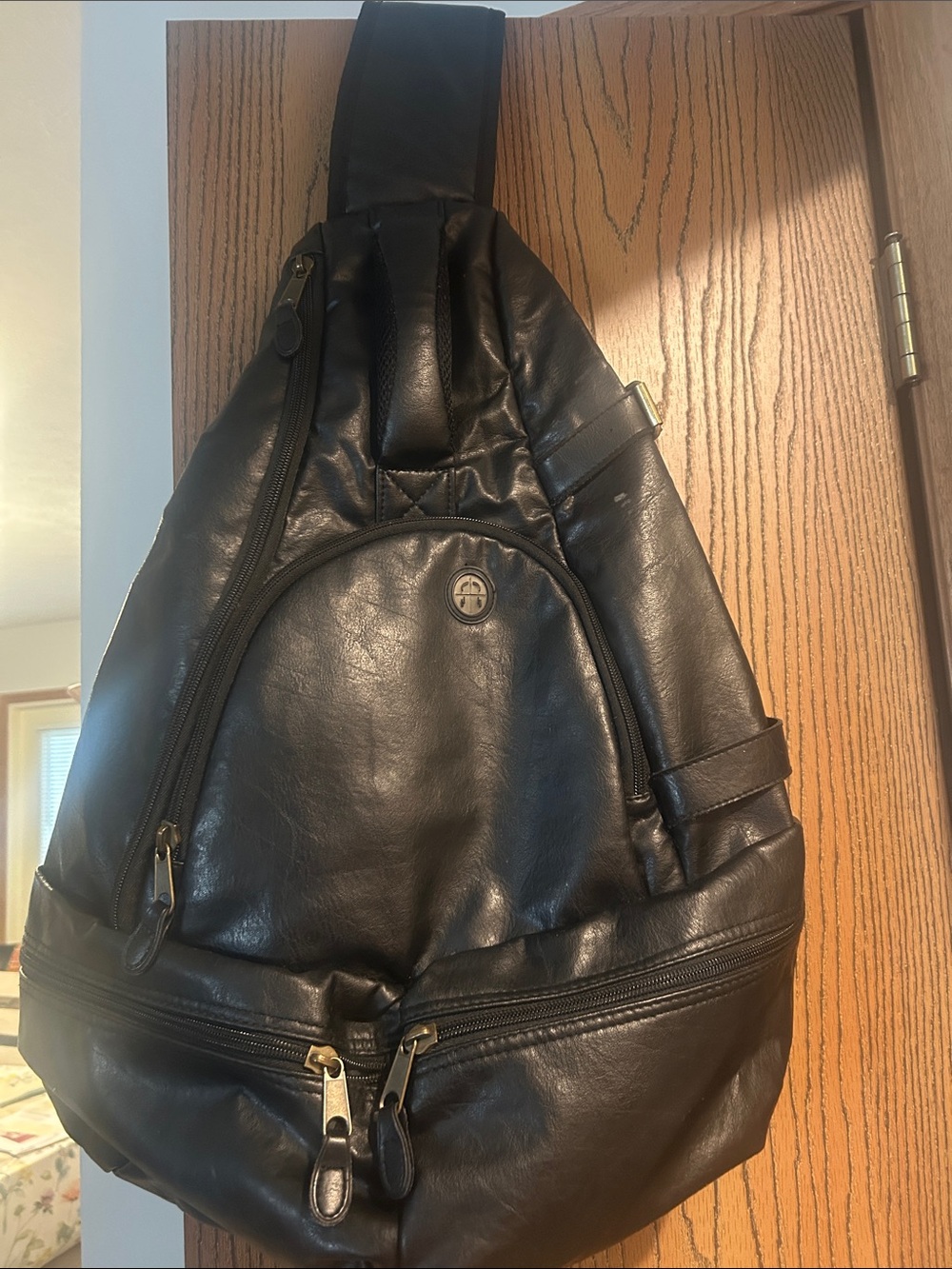 Leather Black Sling Backpack Crossbody Bag